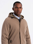 Men's hooded coat in fine stripe - coffee V1 OM-COSC-0112