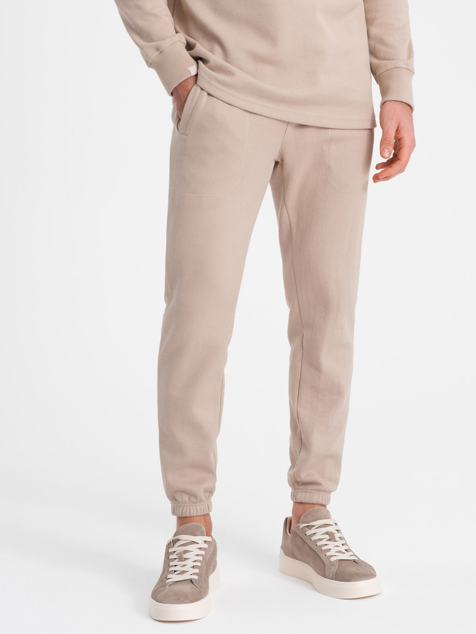 Pánska tepláková súprava mikina s polo golierom + nohavice - béžová V2 Z71