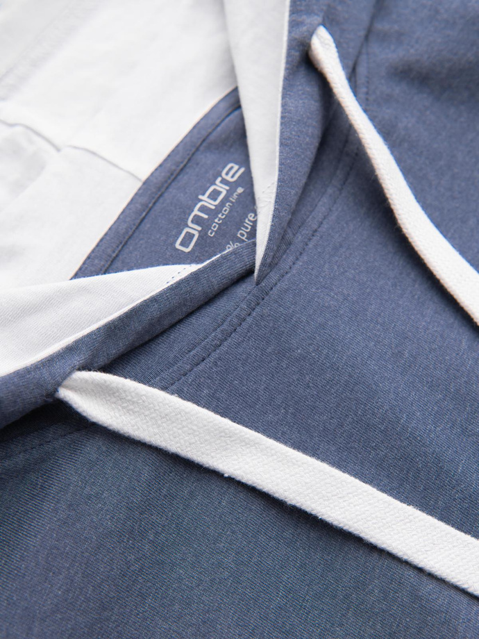 Vyriški medvilniniai marškinėliai su gobtuvu - tamsiai mėlynas melanžas V12 OM-TSCT-0256