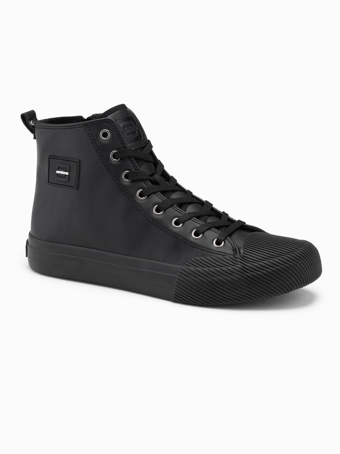 Men's high-top sneakers with decorative toe box - black V1 OM-FOTH-0157