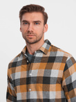 Pánská kostkovaná flanelová košile - žlutá a černá V2 OM-SHCS-0150
