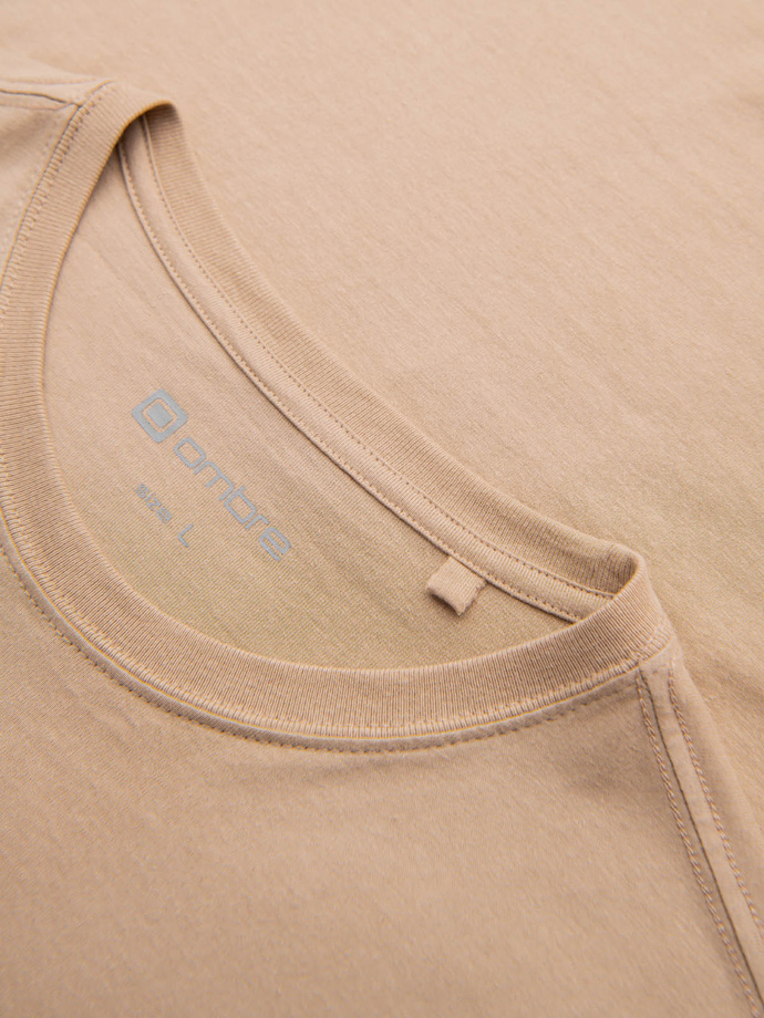 Men's long sleeve collegiate print t-shirt - sand V1 OM-LSPT-0116