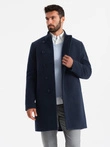 Palton bărbătesc cu închidere asimetrică și guler înalt - albastru marin V3 OM-COWC-0120