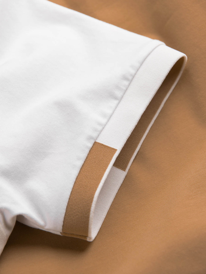 Tricou bărbătesc din elastan cu mâneci cu guler - maro V1 OM-TSCT-0176