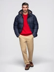 Men's puffer jacket with check lining - navy blue V1 OM-JAHP-0205