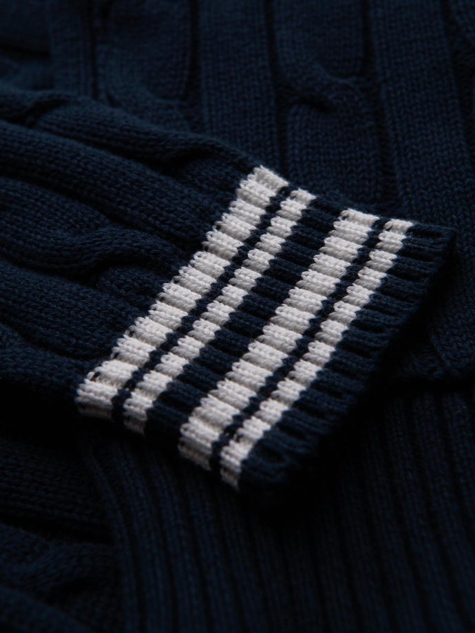 Pulover cardigan pentru bărbați cu guler șal în stil preppy - albastru marin V4 OM-SWCD-0152