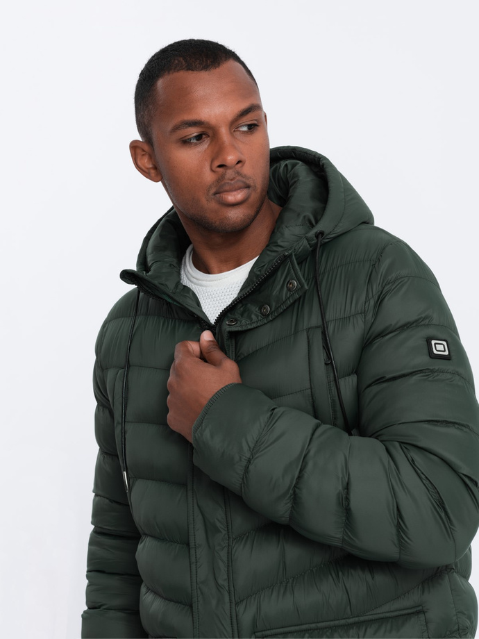 Men's winter quilted parka jacket - dark olive green V1 OM-JALJ-0100