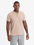 BASIC men's cotton polo t-shirt set - white/white/light brown V6 OM-POBS-0133