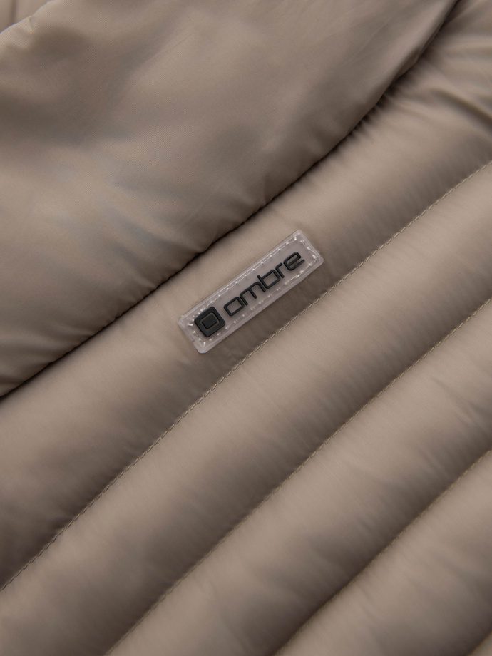 Pánska prešívaná bunda s dvoma zapínaniami - tmavobéžová V4 OM-JALP-0231