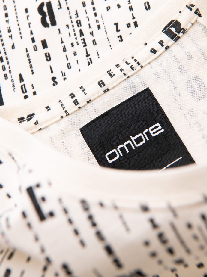 Bavlnené tričko s potlačou a okrúhlym výstrihom - krémové V1 OM-TSFP-0225