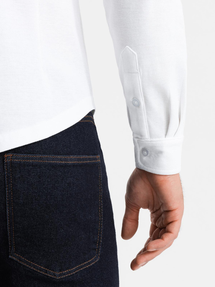 Vyriški trikotažiniai SLIM FIT marškiniai ilgomis rankovėmis - balti V1 OM-SHCS-0177 