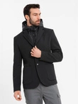Men's jacket with high collar and hood - black V2 OM-BLZB-0133