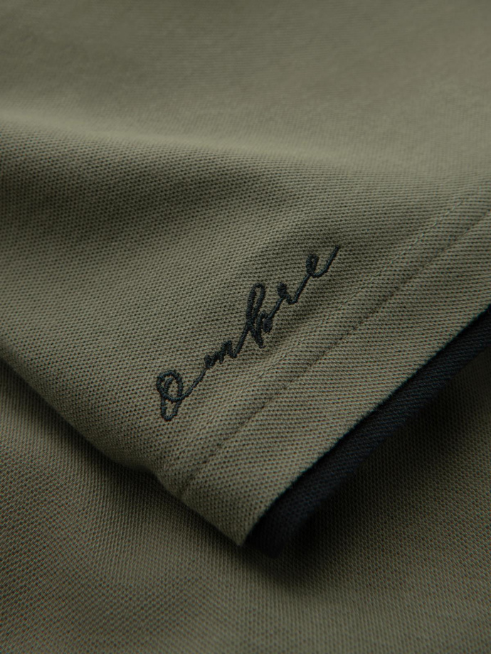 Tricou polo bărbătesc din bumbac cu ornamente contrastante - olive V6 OM-POSS-0113