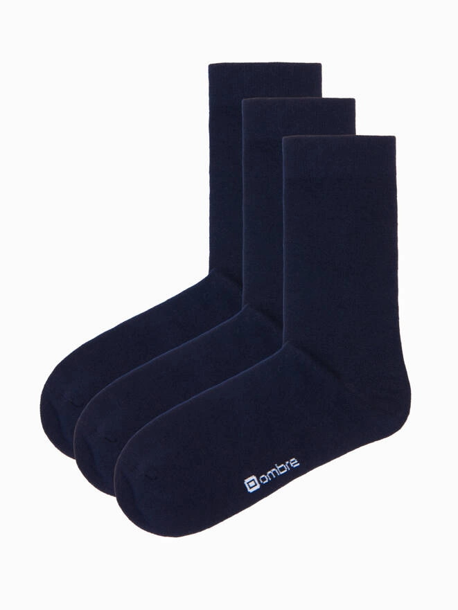 Men's long socks 3-pack - navy blue V1 OM-SOLS-0101