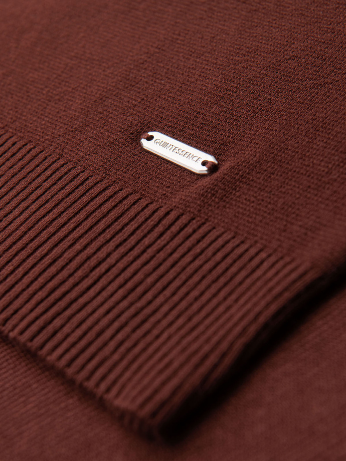 Pánska klasická pletená košeľa s rebrovanými manžetami - teplá hnedá V4 OM-TSCT-0252
