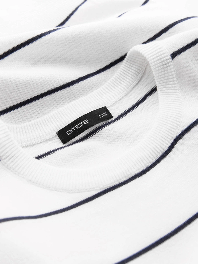 Pánský ležérní svetr s vodorovnými pruhy - krémový V2 OM-SWSW-0143