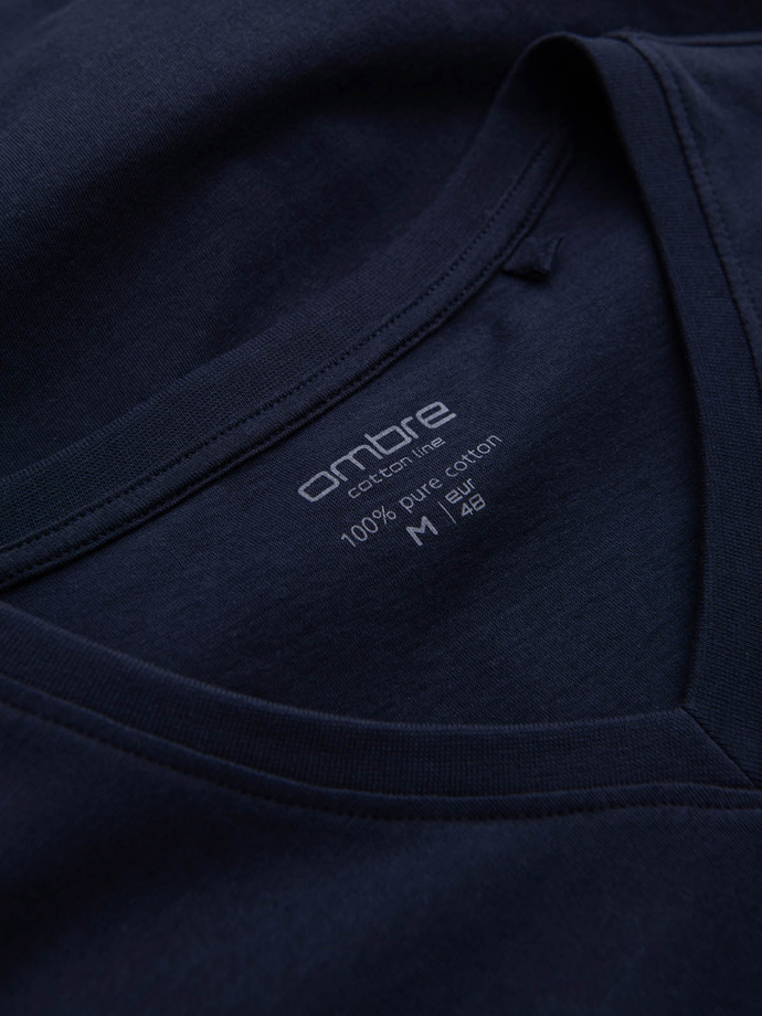 Pánské klasické bavlněné tričko BASIC s výstřihem do V - tmavě modrá V2 OM-TSBS-0145