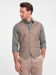 Men's suit vest without lapels - beige V2 OM-BLZV-0112