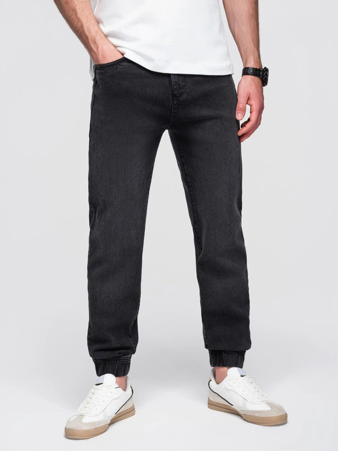 Pantaloni bărbătești JOGGERY din denim cu evazare clasică - negru V3 OM-PADJ-0265