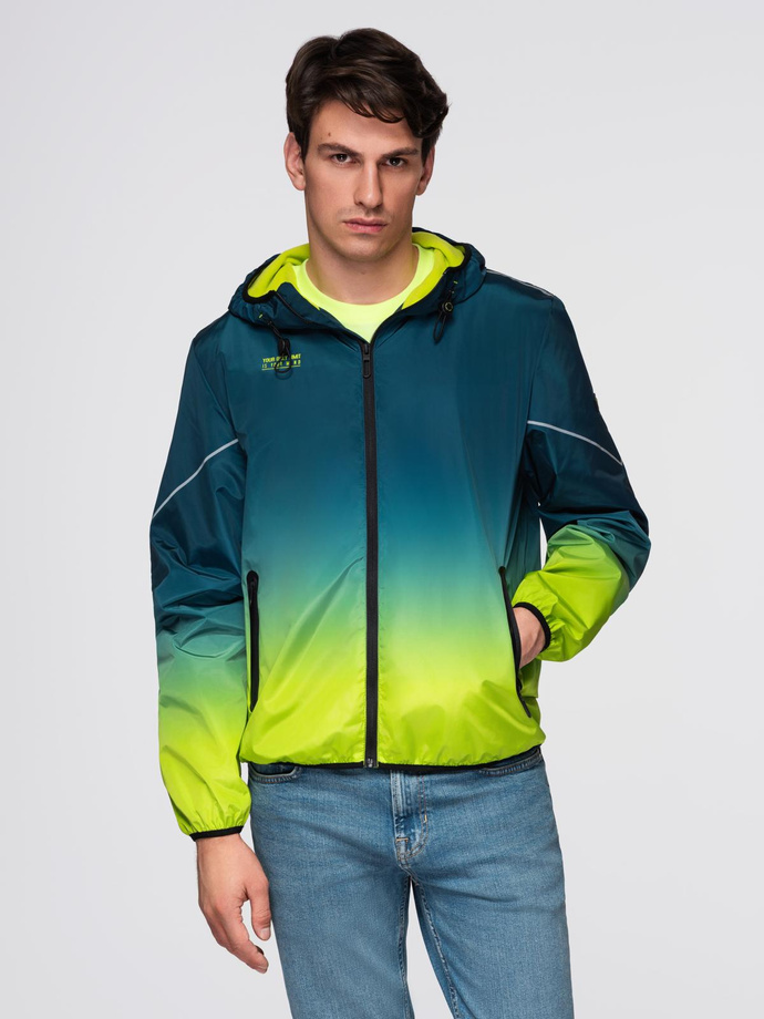 Jachetă sport ombre pentru bărbați cu reflectorizante și căptușeală din fleece - turcoaz și verde lime V1 C641
