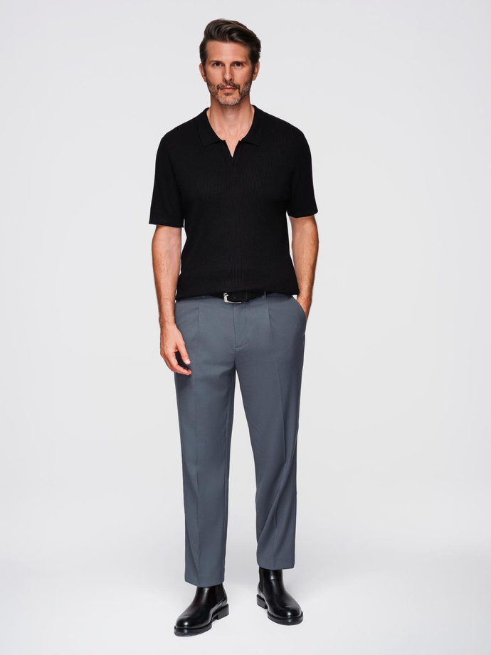 Tricou polo bărbătesc fără nasturi - albastru marin V3 OM-POSS-0110