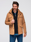 Men's lightweight jacket with pockets and high collar - brown V5 OM-JALP-0167