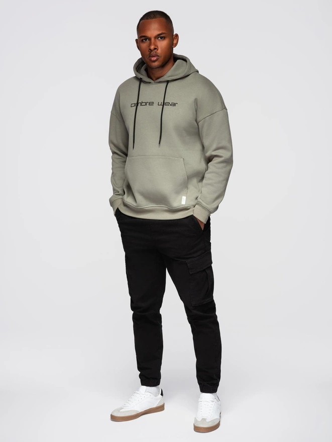 Unbuttoned men's sweatshirt with stand-up collar and hood - black V1 OM-SSZP-0216