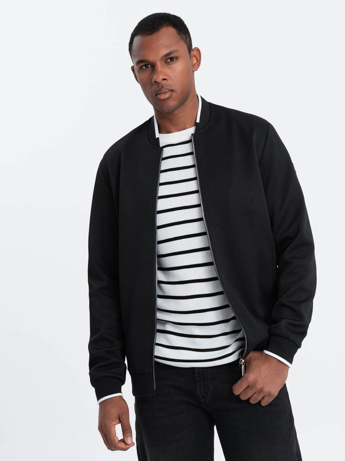 Men's structured fabric bomber jacket - black V2 OM-JANP-0142