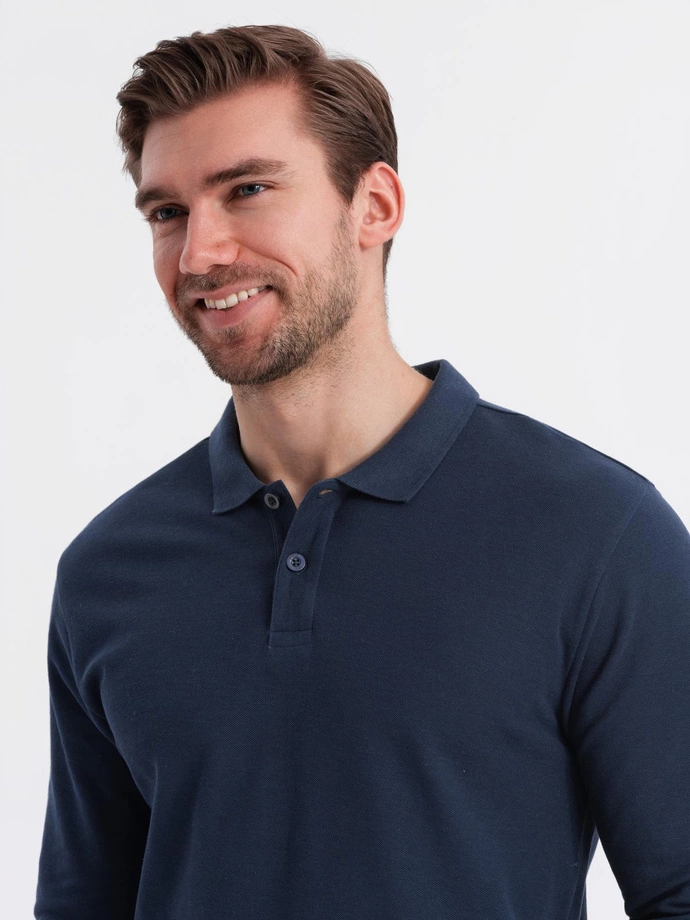 Men's BASIC longsleeve with polo collar - navy blue V3 OM-POBL-0114