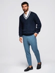 Knitted monochrome men's viscose cardigan - navy blue V1 OM-SWCD-0126