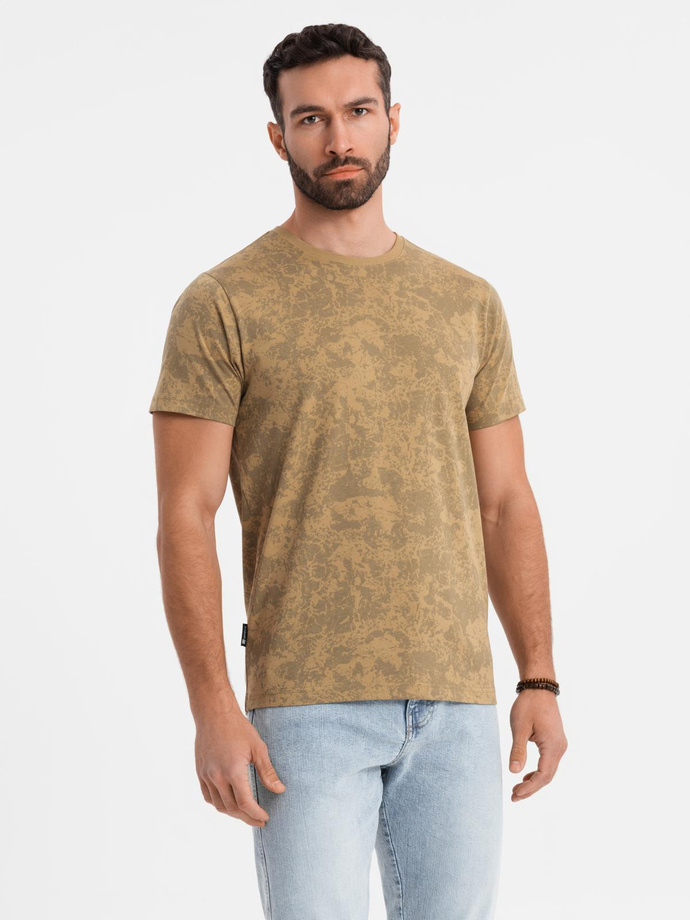 Tricou cu mânecă scurtă din bumbac cu model pentru bărbați - olive V3 OM-TSFP-0223