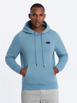Men's kangaroo sweatshirt with hood and metal pin - blue V4 OM-SSNZ-0141
