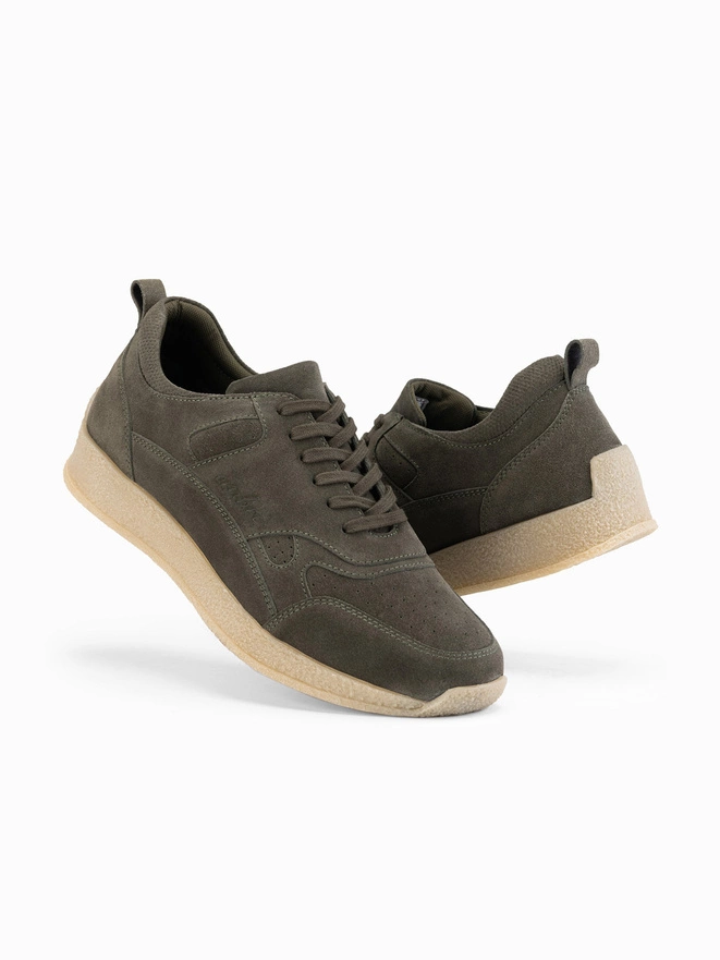 Lightweight suede men's sports style sneakers - olive V1 OM-FOSL-0205