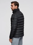 Men's quilted jacket with stand-up collar and chest zips - black V1 OM-JALP-0260