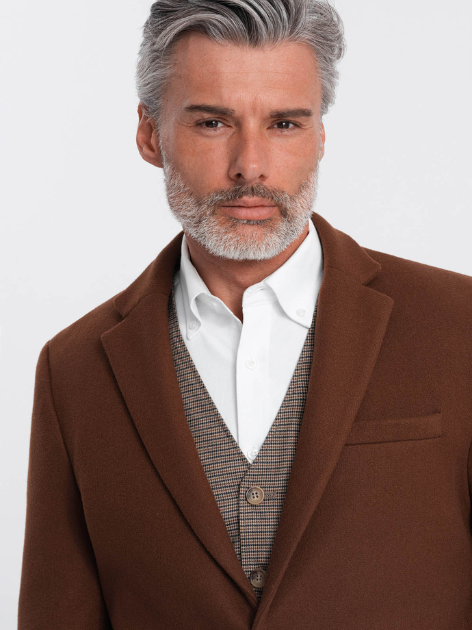 Men's casual blazer with decorative buttons on cuffs - chocolate brown V1 OM-BLZB-0118