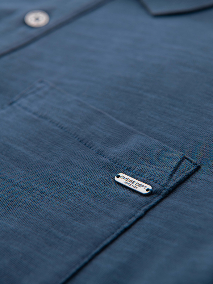 Vyriški polo marškinėliai su dekoratyvinėmis sagomis - tamsiai mėlyni V8 S1744