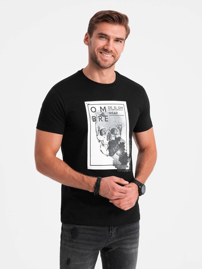Cămașă bărbătească din bumbac cu craniu - negru V1 OM-TSPT-0200