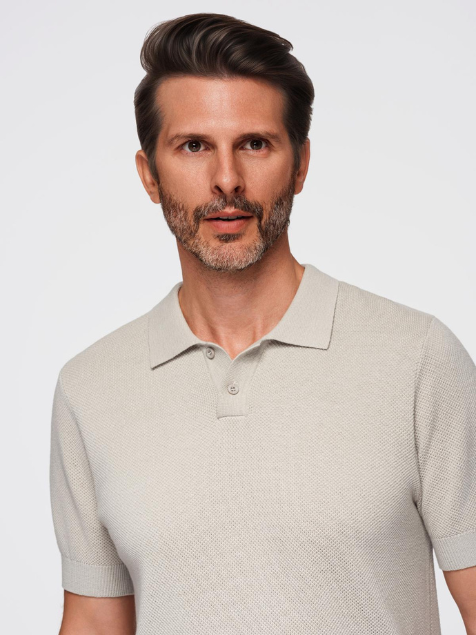 Tricou polo structurat pentru bărbați - maro deschis V3 OM-POSS-0117