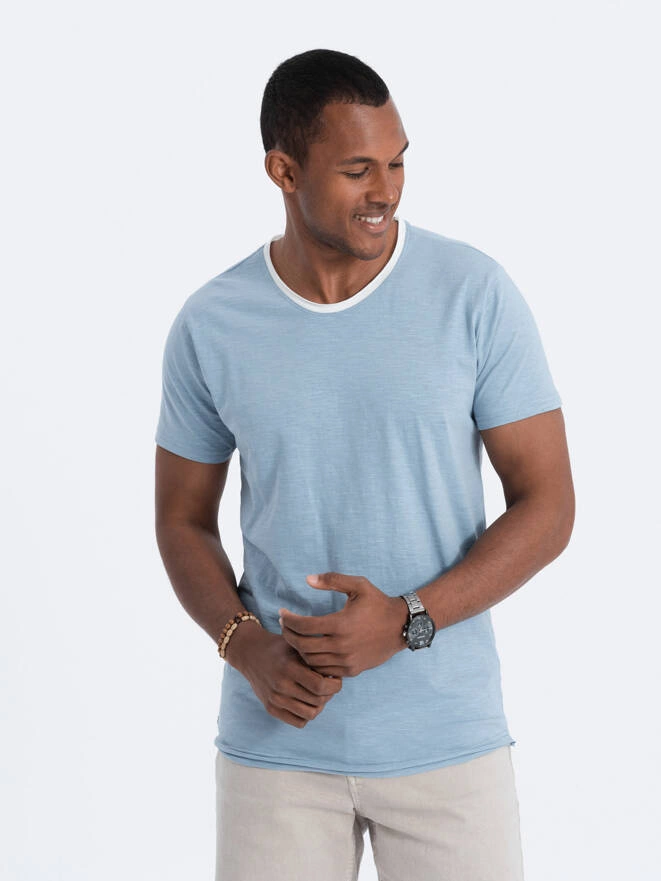 Men's T-shirt with raw finish - blue V4 OM-TSCT-22SS-004