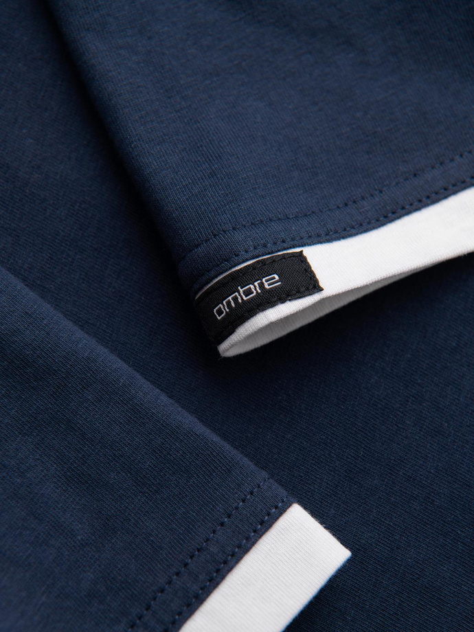 Tricou cu glugă din bumbac pentru bărbați - albastru marin V4 OM-TSCT-0256