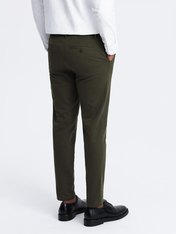 Men's SLIM FIT chino pants with fine texture - dark olive green V4 OM-PACP-0190