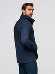 Men's button-down sweatshirt with collar - navy blue V4 OM-SSZP-0240