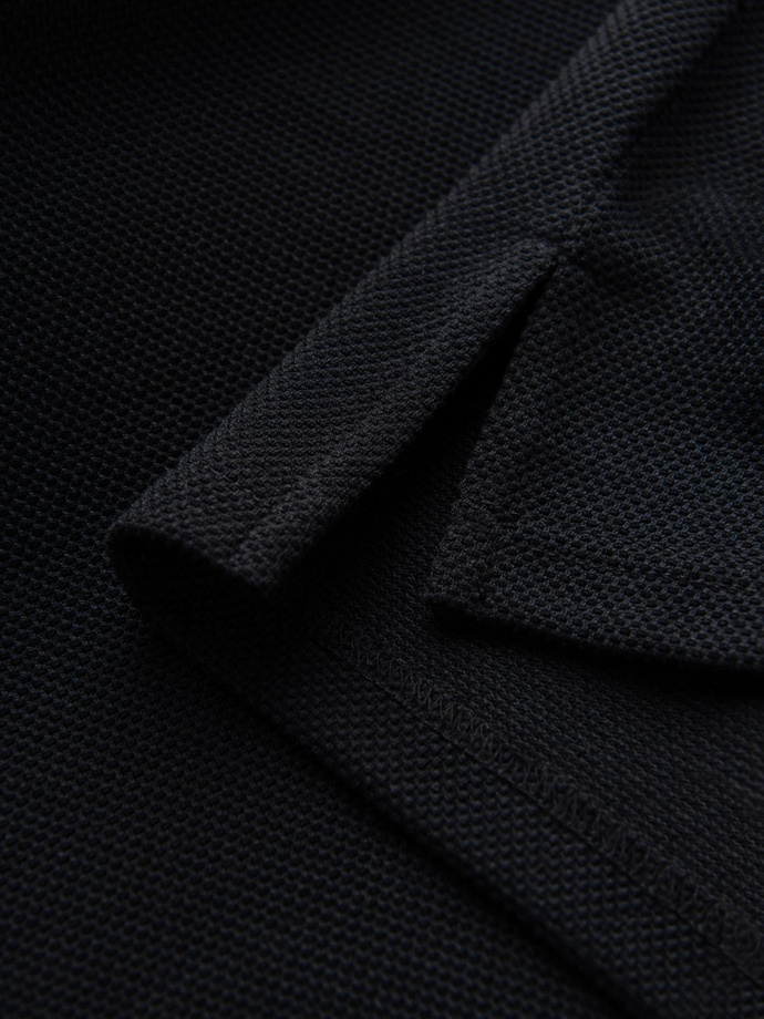 Polo bărbătesc structurat cu mânecă lungă și patch-uri - negru V1 OM-POLS-0131