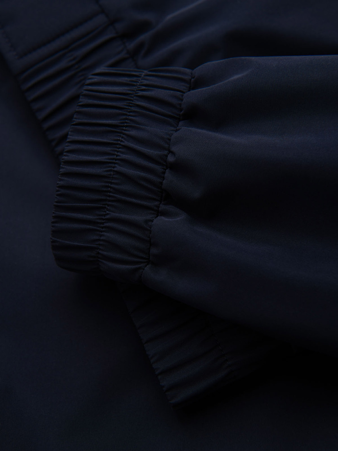 Men's jacket with hood and high collar - navy blue V2 OM-JANP-0222