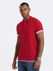 Men's cotton polo shirt with contrast trim - red V2 OM-POSS-0113