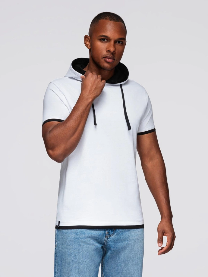Men's hooded cotton t-shirt - white V1 OM-TSCT-0256