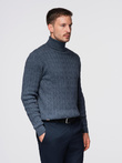 Men's turtleneck sweater with checkered weave - navy blue V3 OM-SWTN-0157