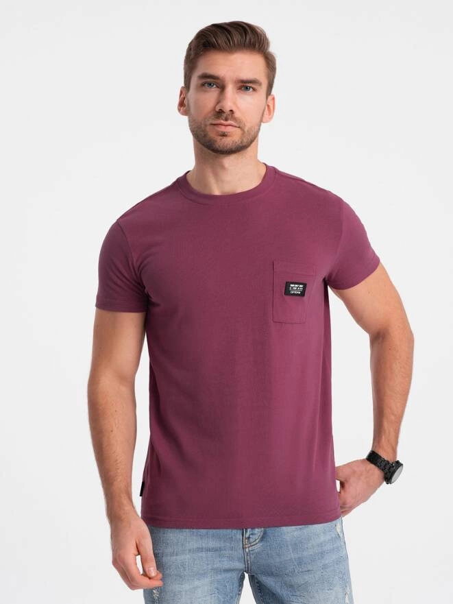 Tricou bărbătesc din bumbac cu buzunar - roz închis V5 S1743