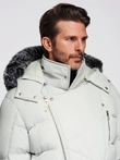 Men's quilted jacket with hooded ramonesque cut - light grey V4 OM-JAHP-0252