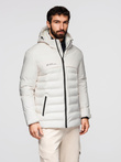 Men's winter jacket with detachable hood - cream V2 OM-JAHP-0150